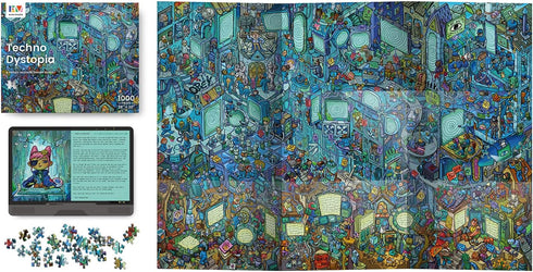 Techno Dystopia by Evermade - Hidden Message Mystery Jigsaw Puzzle for Adults, 1000 Pieces, Frameable Art