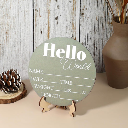 Jeffdad 7.08" Wooden Baby Name Announcement Sign, Birth Announcement Sign Hello World Newborn Photo Prop for Babies