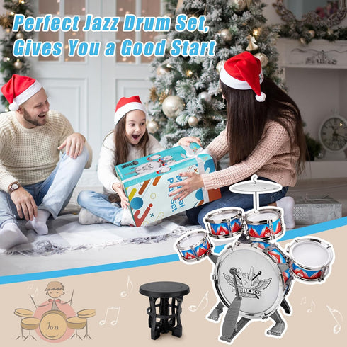 Toddler Drum Set Kids Jazz Kit with Stool, Musical Instruments Toys for Boys Girls Aged 3 4 5 Year Old