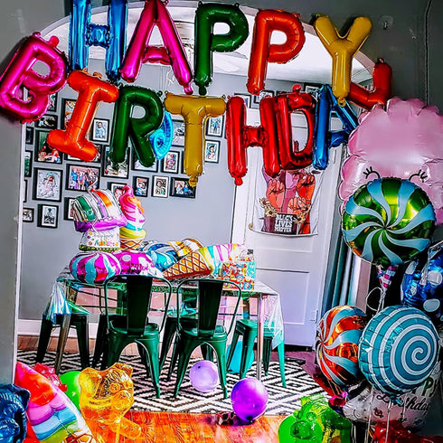 PartyWoo Happy Birthday Balloons - 37 pcs Mylar Letter Foil Balloons and Colorful Banner for Rainbow Birthday
