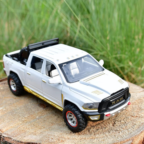 RAM 1500 Pickup Truck Toys, Diecast Metal Model for Boys Age 4-7, Open Door Pull Back Cars with Lights