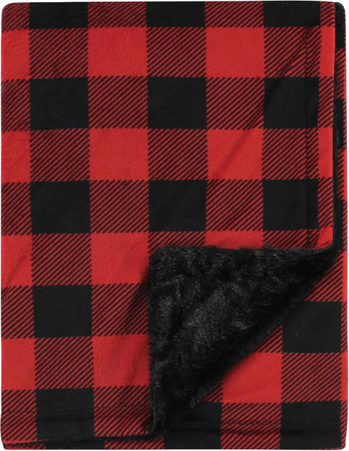 Hudson Baby Unisex Plush Blanket with Furry Binding and Back, Buffalo Plaid, One Size