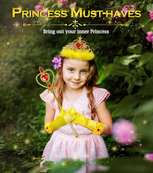 Princess Dress Up Accessories, 7pcs Dress Up Set for Toddler Girls (Yellow, 7PCS)