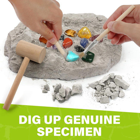 LotFancy Gemstone Dig Kit, Excavate 20 Real Gems, Science Kit for Kids Age 8-12, Educational Toy with Mining Tools