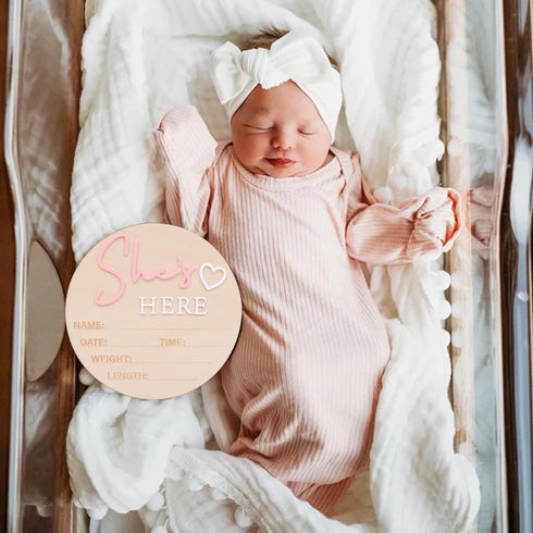 RSOLIET She's Here or He's Here Wooden Sign - Gender Reveal Wooden Sign, Acrylic Gender Announcement, Hospital Birth