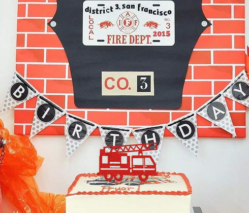 Fire Truck Cake Topper - Glitter Fireman Themed Party Decoration for Graduation or Birthday Party Supplies