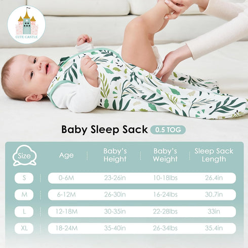 Cute Castle 0-6 100% 2-Way 0.5 (3 Pack Baby Sleep Sack Months - Lightweight Cotton Zipper TOG Infant Wearable Blanket