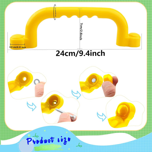 4 Pieces Kids Playground Safety Handles Playground Grab Handle Bars Playground Accessories Equipment for Kids Outdoor Playset Backyard Playhouse Tree House Jungle Gym (Yellow,Red)