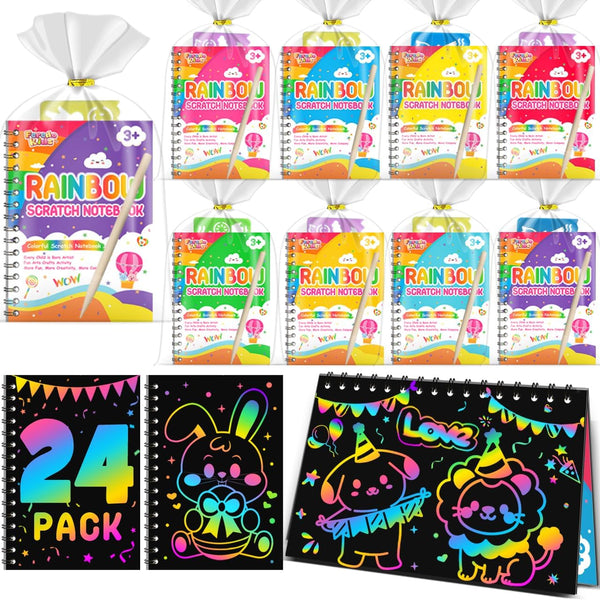 Scratch Art Party Favors for Kids: 24 Pack Rainbow Scratch Art Notebook,