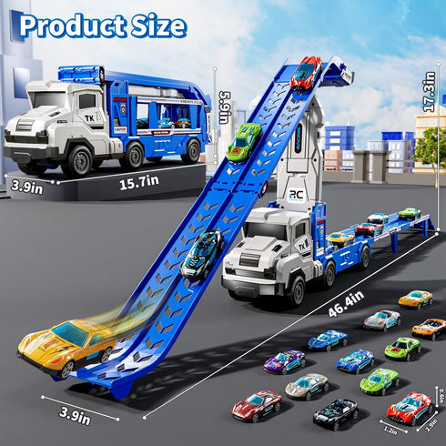GOGIHCCH 3-in-1 2-4 12 3-5 4-8(Blue) Kids Carrier Truck Toy Car Tracks for Toddlers Years Old with Racing Cars Toys