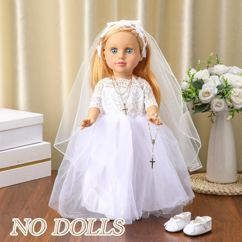 RoundFunny 7 18 Inches Communion 18 Inches Pcs American Doll Clothes Outfit First Dress with Matching Headband Veil