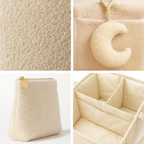 Orelle Boucl Diaper Caddy Organizer with Matching Pouch & Moon Pendant | Teddy Portable Changing Table Organizer |