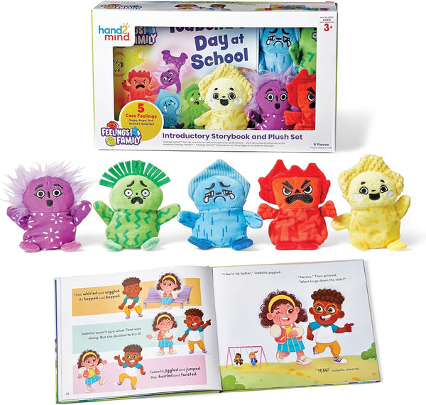 hand2mind Feelings Family Introductory Storybook and Plush Set, Toddler Emotions Books, Calm