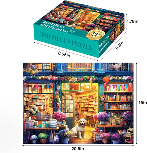 500 Piece Puzzles for Adults, Funny Bookstore Dogs Jigsaw Puzzles, Great Gift for Family Friends, Size 20.5 x 15 in
