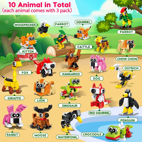 30PCS Summer 4-8 8-12 Mini Animal Building Blocks Party Favors for Kids Birthday Goodie Bags Stuffers Classroom