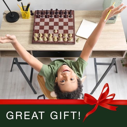 Magnetic Portable Travel Chess Set, 12" x 12" Foldable Chess Board Game with Storage Bags for Chess Pieces