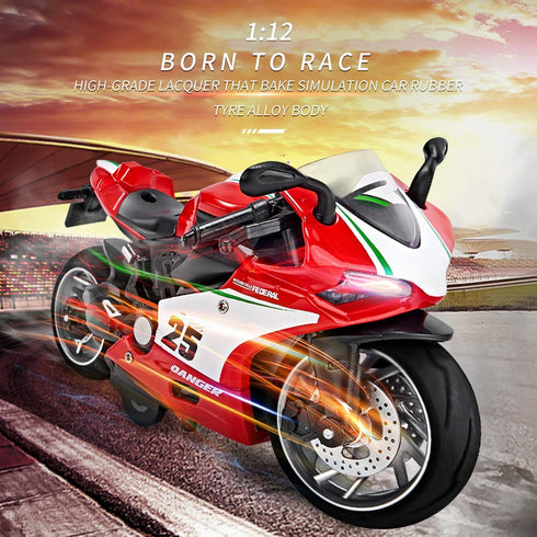 Pull Back Motorcycle Model - 1:12 Scale Toy Motorcycle with Light and Music Gift for Children (Red) Boys and Girls
