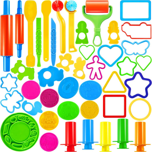 JOYIN 44 Pieces Play Dough Accessories Set - Various Plastic Molds, Rolling Pins, and Cutters for Kids