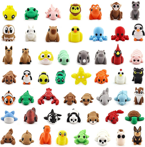 53 3D PCS Animals Figures, Printed Animals Figurines, Articulated, Fidget Toys, Fun Party Favors for Kids, Goodie bag