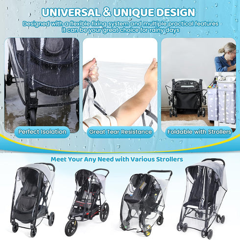 Clear Stroller Rain Cover, Universal Stroller Accessories, Waterproof Travel Weather Shield with Breathable Ventilation