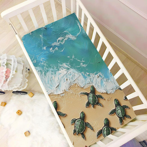 Vdsrup 39 27 5In Crib Sheets for Boys Girl Beach Turtles Neutral Mini Crib Mattress Sheets Fitted, Toddler Baby Sheets