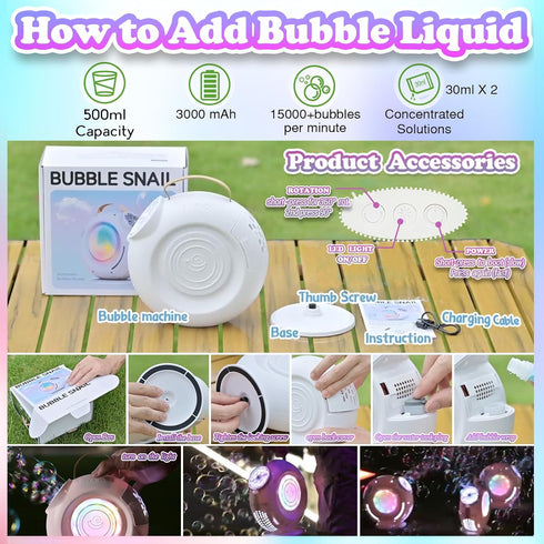 FORALES 15000+ 90 360 Bubble Machine, Automatic Bubble Maker Rechargeable, Big Bubbles per Min, Colorful LED Lights