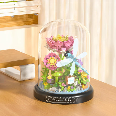 HI-REEKE Flower Dragonfly Bouquet Building Block Set, Micro Mini Botanical Building Toy for Women, 568 PCS