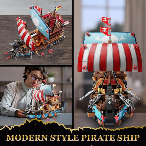 Sets 916 14+ Vziimo Pirate Ship Building with Lights, Creative Model Ship Boat Pirate Themed Toys Building Kits