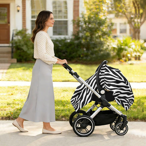 Mazeann Zebra Print White Black Car Seat Cover Baby Breathable Soft Infant Carseat Covers Canopies Babies Carrier