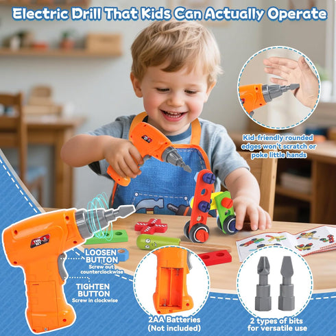 Set 3 44 Set 3 4 5 Kids Tool with Drill, Educational Montessori Toys for Year Old Boys Pcs STEM Kids Toys Wooden