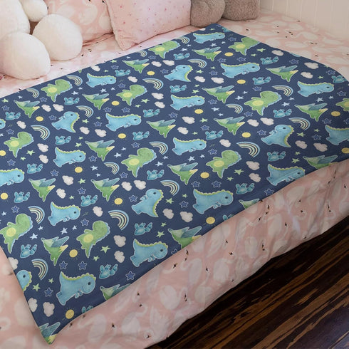 Dinosaur Rainbow Baby Blanket, Cartoon Dino Sun Stars Cactus Mountain, Soft Flannel Receiving Blanket 30x40