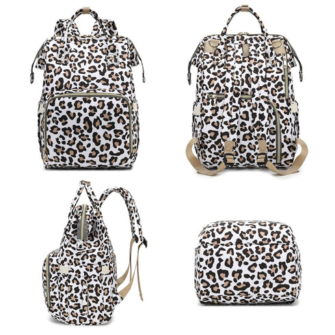 Yusudan Backpack Leopard Diaper Bag for Baby Boys Girls, Waterproof Large Nappy Bags for Mom & Dad