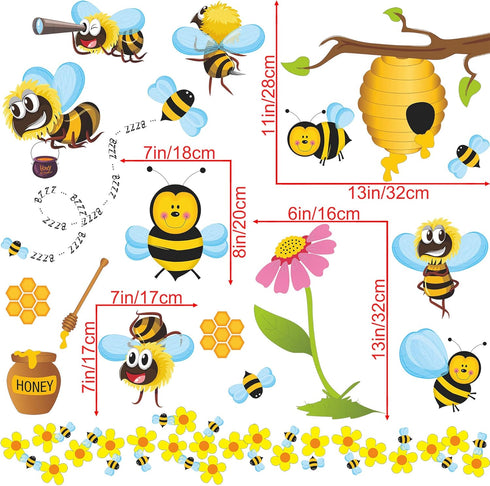 RW-1061 3D Bee Wall Decals, Cartoon Animals Stickers, DIY Removable Wall Art Decor for Kids Nursery