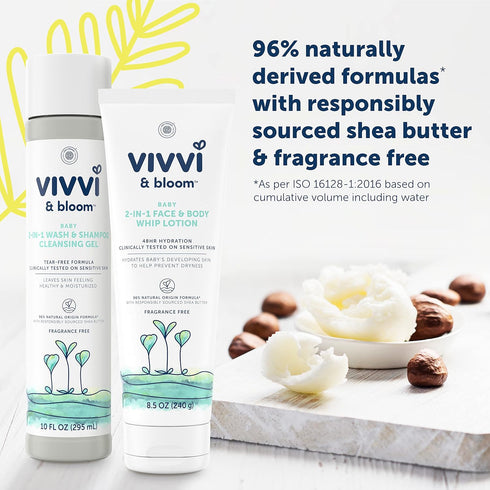 VIVVI & BLOOM 2-in-1 Baby Lotion, Face and Body, Hypoallergenic, Fragrance Free, 8.5 oz
