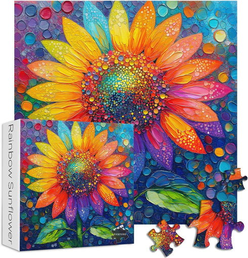 PICKFORU 1000 1000 Sunflower Puzzles for Adults Pieces, Impossible Rainbow Flower Jigsaw Puzzles, Colorful Gradient