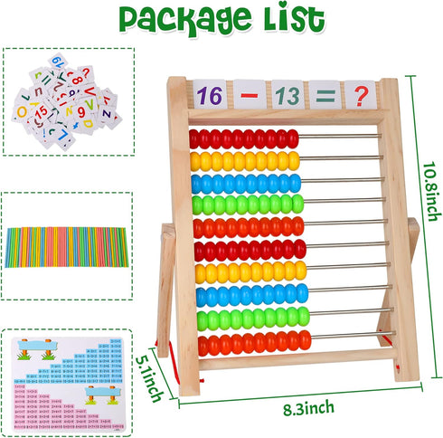 Wooden Abacus for Kids Math - Educational Counting Toy with Sticks and Number Alphabet Cards
