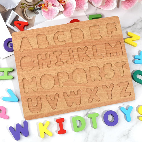 3 4 5 Alphabet Puzzle, Wooden Puzzles for Toddlers Year Old, ABC Letter Puzzle, Educational Learning Toys for Kids