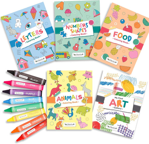 1+,2,3,4 TOYVENTIVE Toddler Coloring Books & Crayons, Toys & Birthday Gifts for Years Old Girls, Toddlers