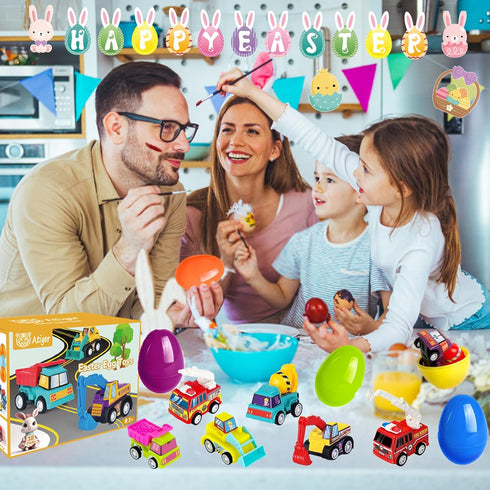 Atiger 18 PCS Easter Egg Fillers with Toys Inside, Easter Basket Stuffers for Toddlers Filled Pull Back Engineering