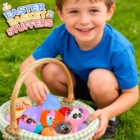 24 Pack 3D KissFuture Prefilled Easter Eggs with Animal Pop Balls Toys, Easter Eggs Filled for Egg Hunt ,Easter Baskets