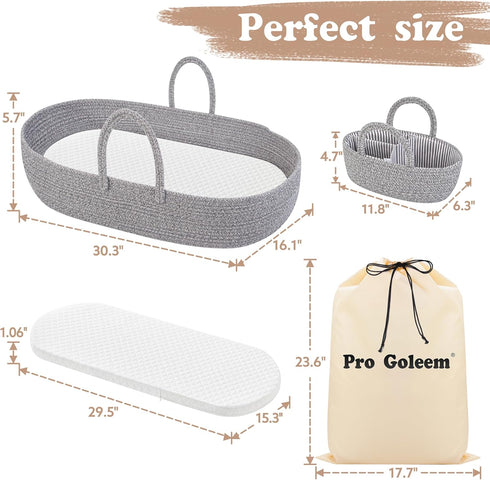 Pro Goleem 1 2 1 Baby Diaper Changing Basket, Portable Easy to Clean Moses Basket for Newborn Babies with Foam Pad