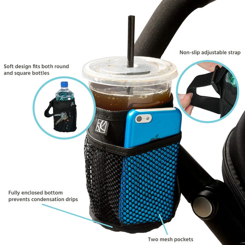J.L. Childress Cup 'N Stuff Universal Stroller Cup Holder with Cell Phone Pocket for Strollers, Wheelchairs, Bikes, Uppababy & More - Insulated, Cup & Cell Phone Holder - Stroller Accessories - Black