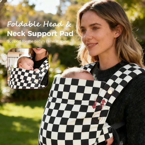 MOCKPOSE 100% Carrier,3 Ergonomic,Cozy 7-40lbs,Checkerboard Baby Carrier Newborn to Toddler- Pure Cotton Double-Side
