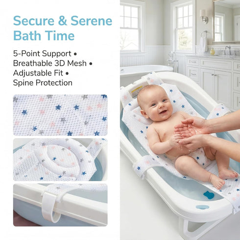 Kangnice 0-12 Premium Baby Bath Seat Support Net, Adjustable Non-Slip Infant Bathing Chair for Newborns Months