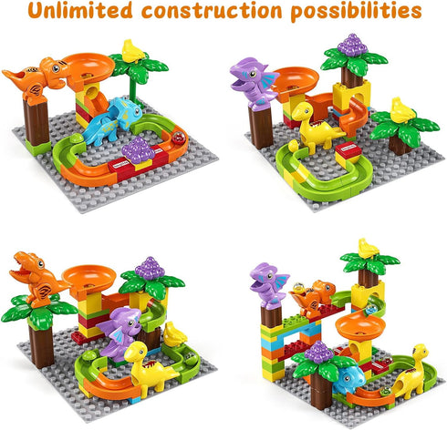 Kid Marble Run Building Blocks - Dinosaur Maze Puzzle Set, Compatible with Major Brands for Ages 3-8, 67PCS