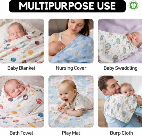 Varniya Lifestyles 1 3, Pack 2) Muslin Swaddle Blanket Organic Cotton Baby Receiving Blanket Soft & Breathable Swaddle