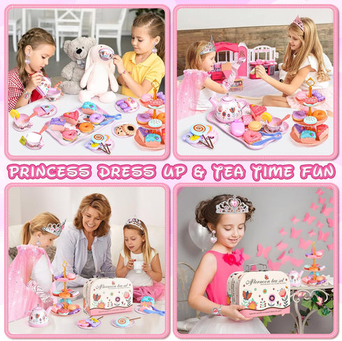 Set 63Pcs Sets 3-5 6 Playset, Tea Party for Little Girls, Pretend Play Toys, Princess Dress Up Tea Time, Tin Tea