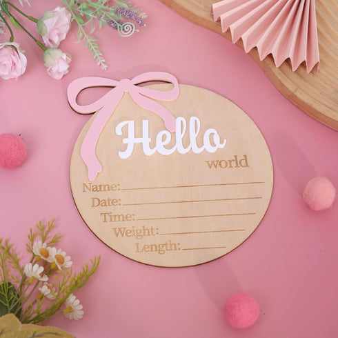 BEADED Bow(Bow-1) Hello World Birth Announcement - Bow Baby Girl Announcement Sign,Hello World Baby Girl Hospital Sign