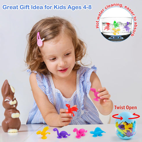 Baby Suction Cups - 16PCS Silicone Dinosaur Sucker Toys with Eggshell Storage, Sensory Bath Toys for Ages 4-8