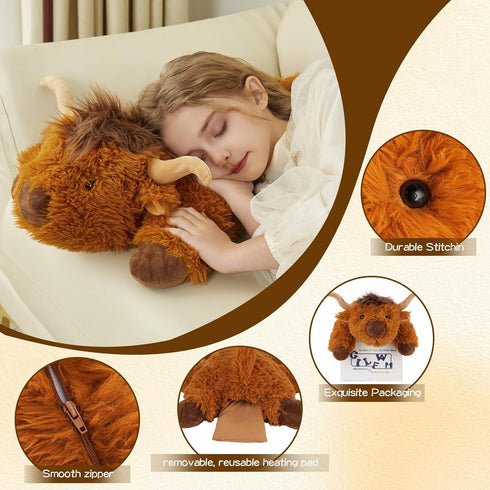 26" 5 Lbs GILFWM Weighted Stuffed Animals Highland Cow, Heatable and Coolable Weighted Plush with Microwavable Heating